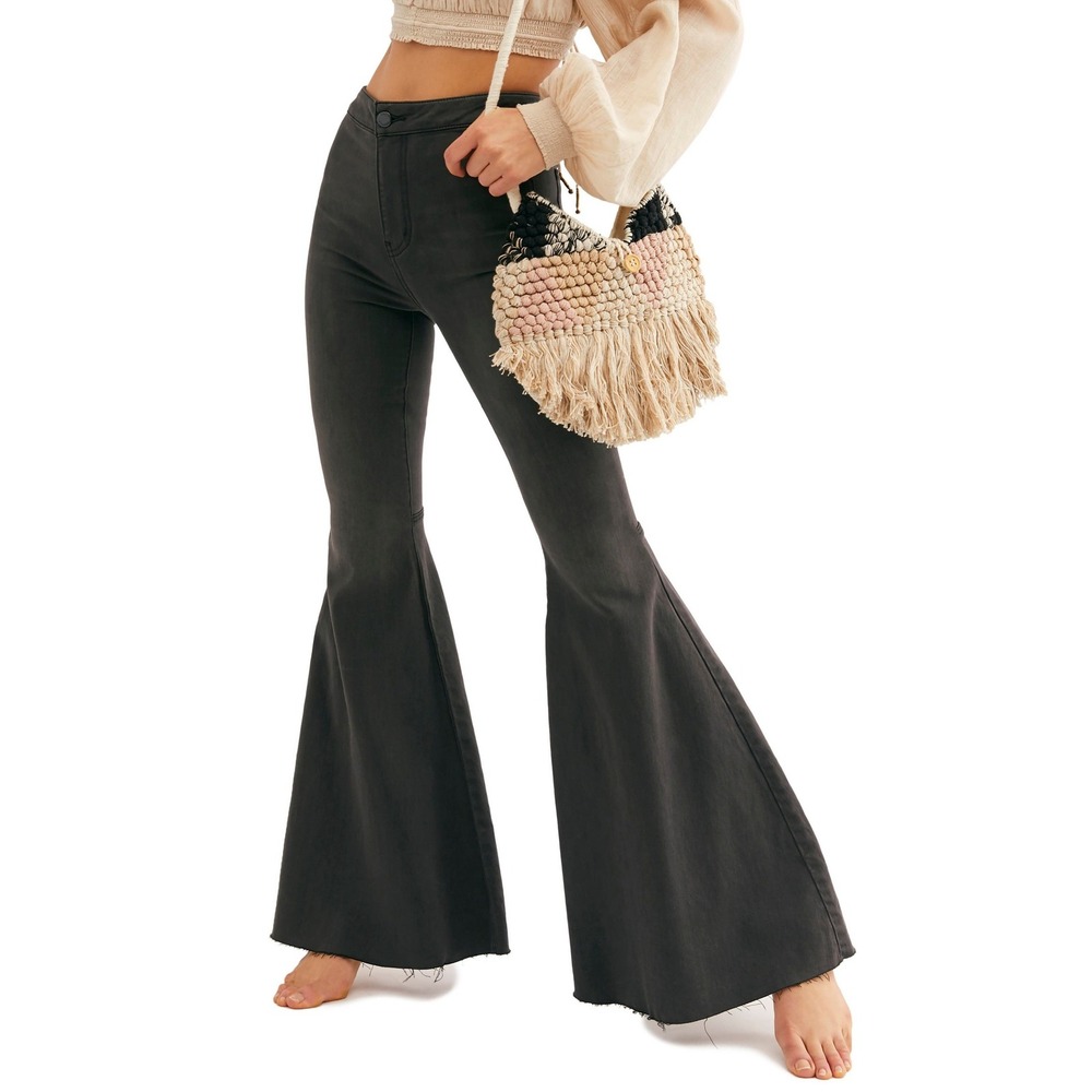 Free People Just Float On Flare Jeans Gray Bell Bottoms Retro Dramatic Hippie 31